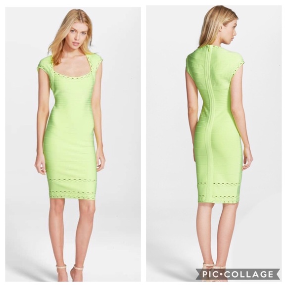 Herve Leger Neon Yellow Delfine Bodycon Dress S - Picture 1 of 8